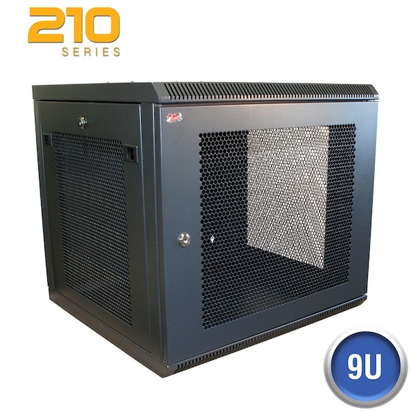 Quest Mfg Vented Mesh Wall Enclosure, Front/Side Access, 9U, 19.5"H x 21"W X 20"D, Black WM2119-09-02 - main